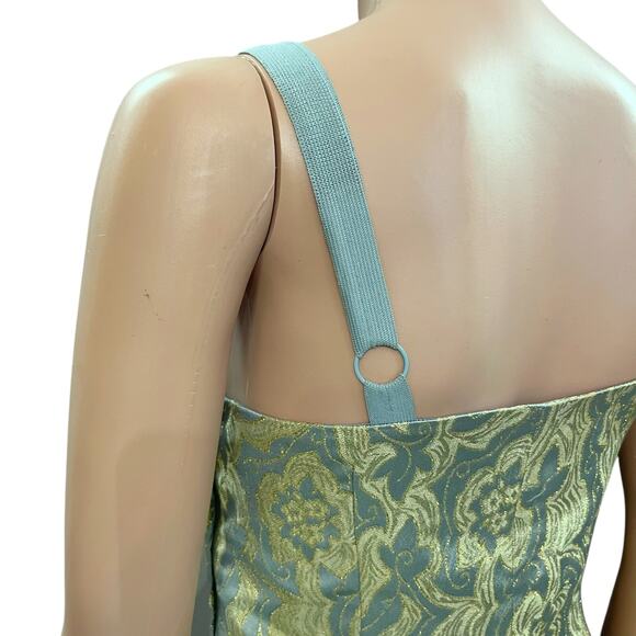 H&M Zip Front Brocade Mini Dress 6 Metallic Regencycore Marie Antoinette Damask - Picture 5 of 9